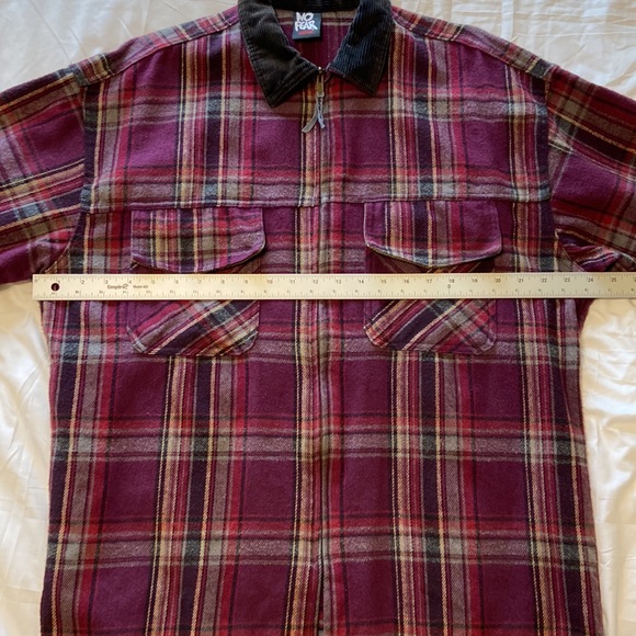 No Fear Men’s Heavy Duty Zip up Flannel SZ M Y2K Cotton, Burgundy, Blk Tartan EC - Picture 7 of 10